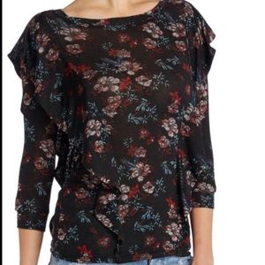 NWT Free people black floral combo ruffle top S